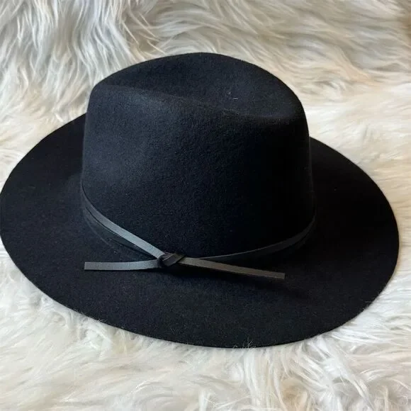 Unisex Black Wool Fedora Hat with “Faux” Leather Trim - Picture 3 of 6